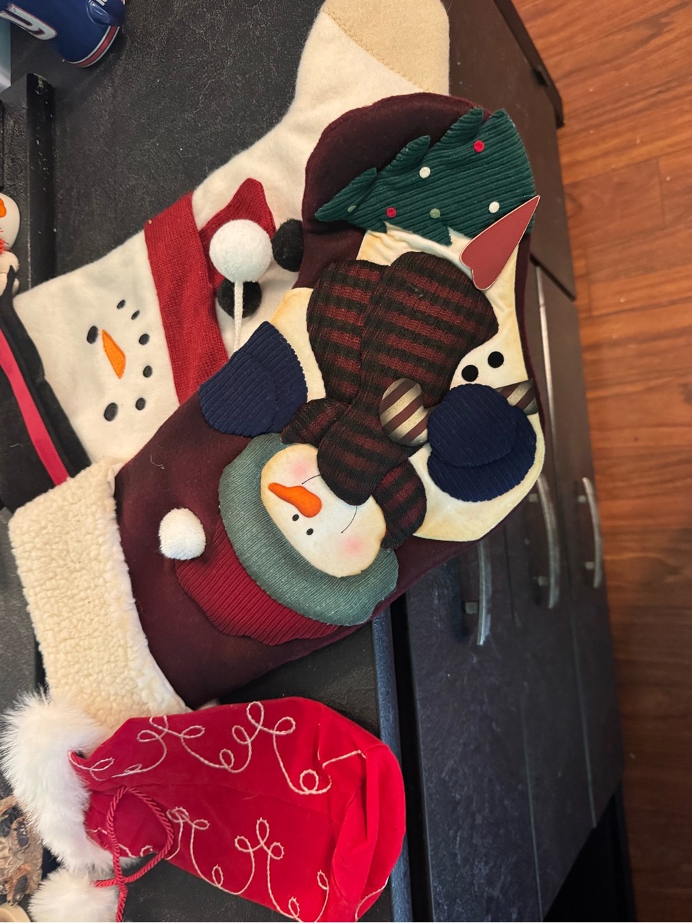 NEW Set of TWO Cute Snowman Christmas Stocking!Plus a mini Red Sticking Bag. NEW - Picture 2 of 16
